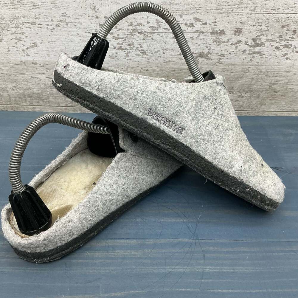 Birkenstock Zermatt Shearling Lined Wool Felt Slippers Gray Size 38